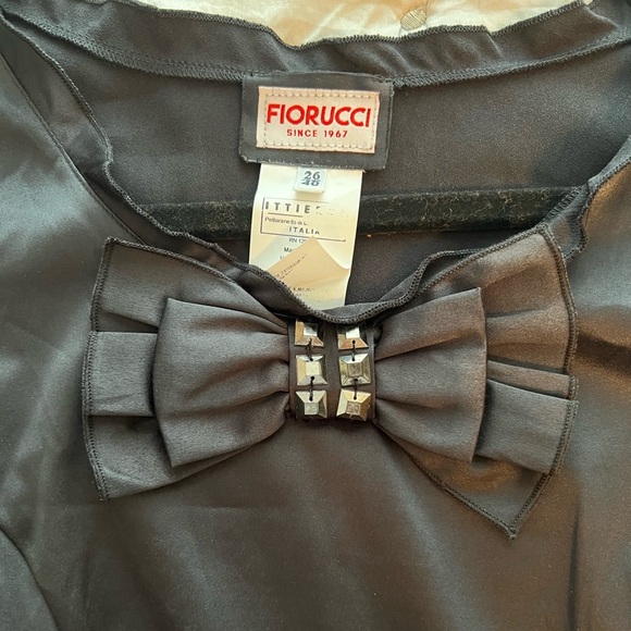 FIORUCCI Satin sleeveless Mini Dress with embellished bow ruffles & logo belt - Picture 5 of 15